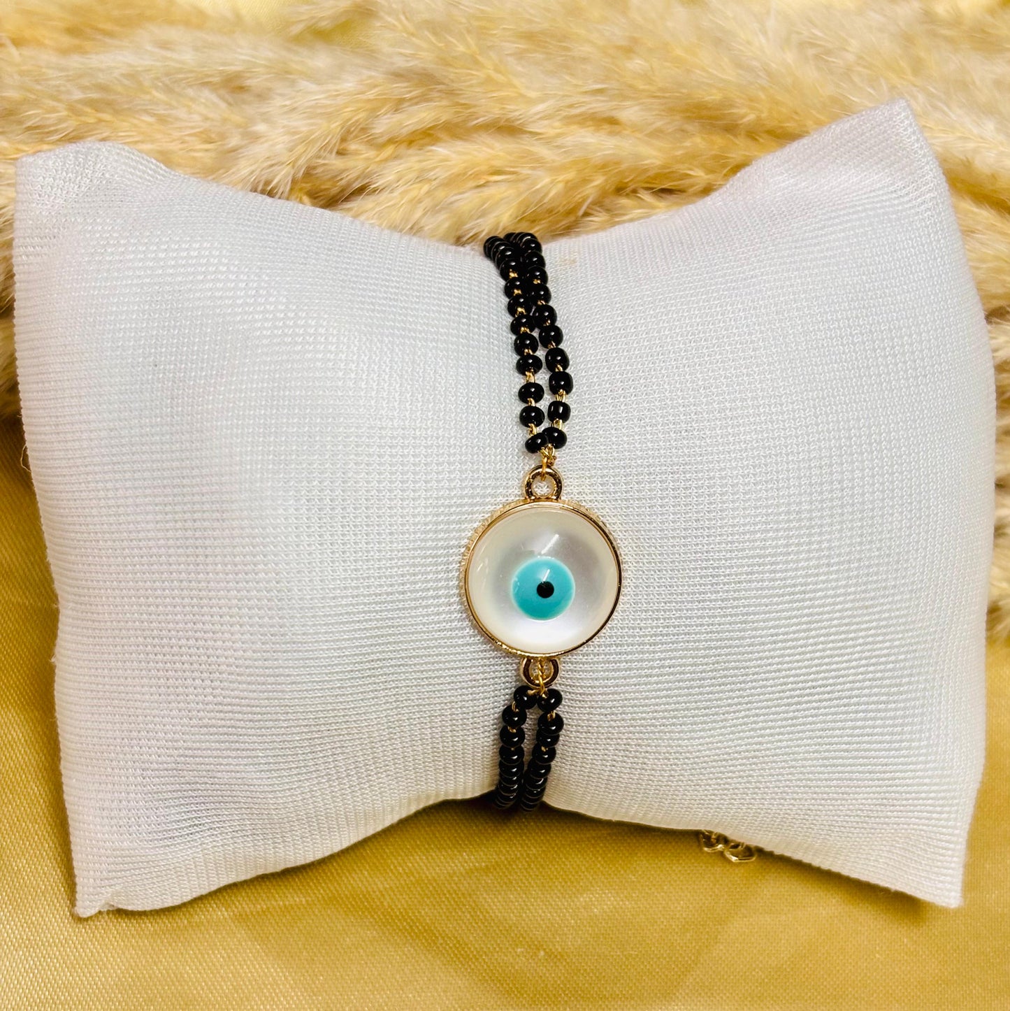 Obsidian Guardian Evil Eye Mangal Sutra Bracelet