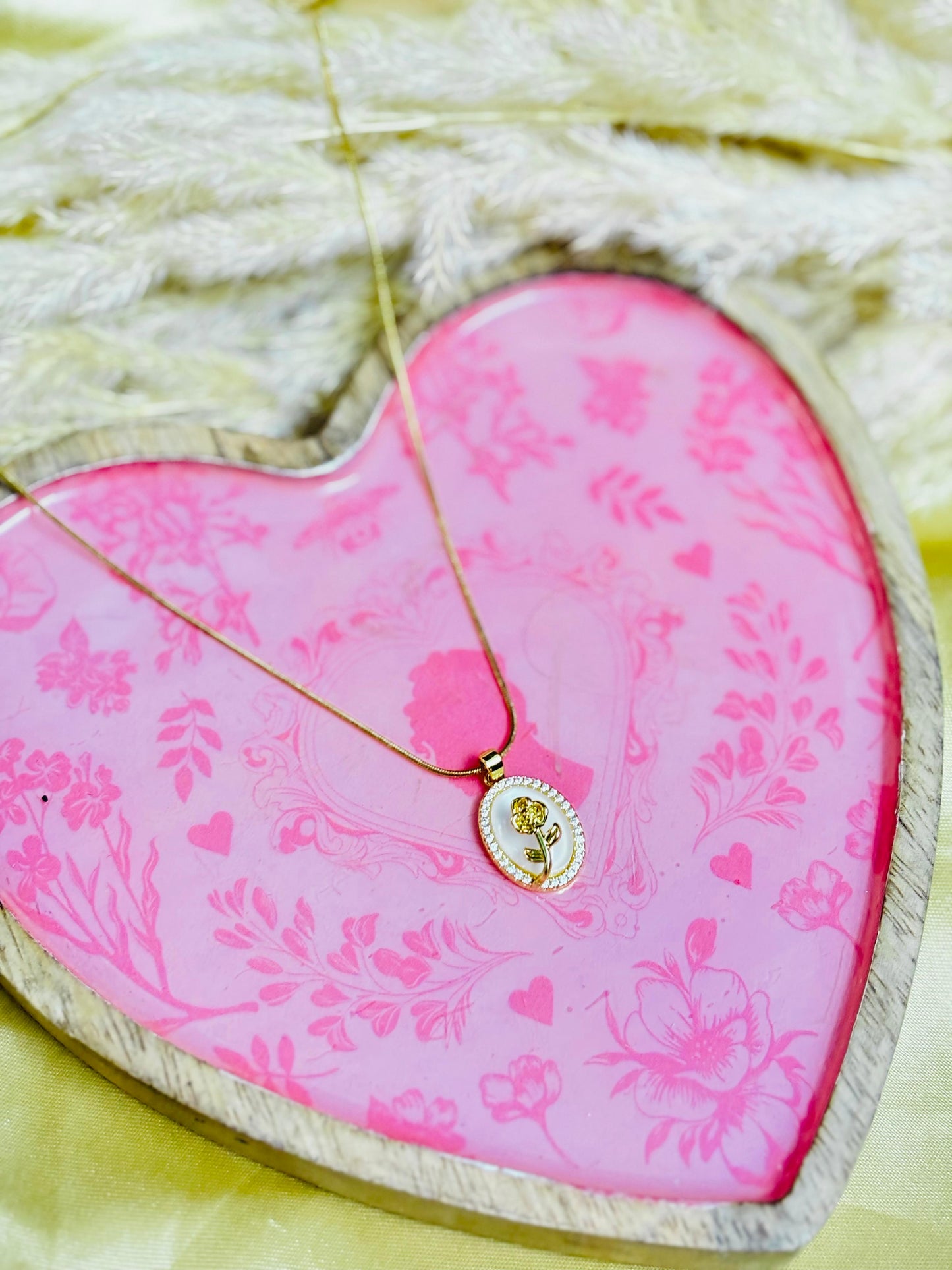 Radiant Gold Rose Oval Pendant Chain