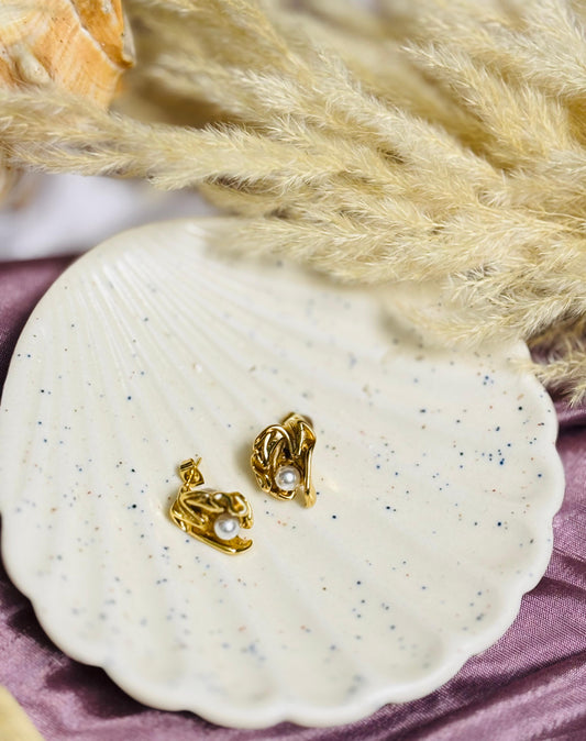 Regal Pearl Embrace Gold Earrings