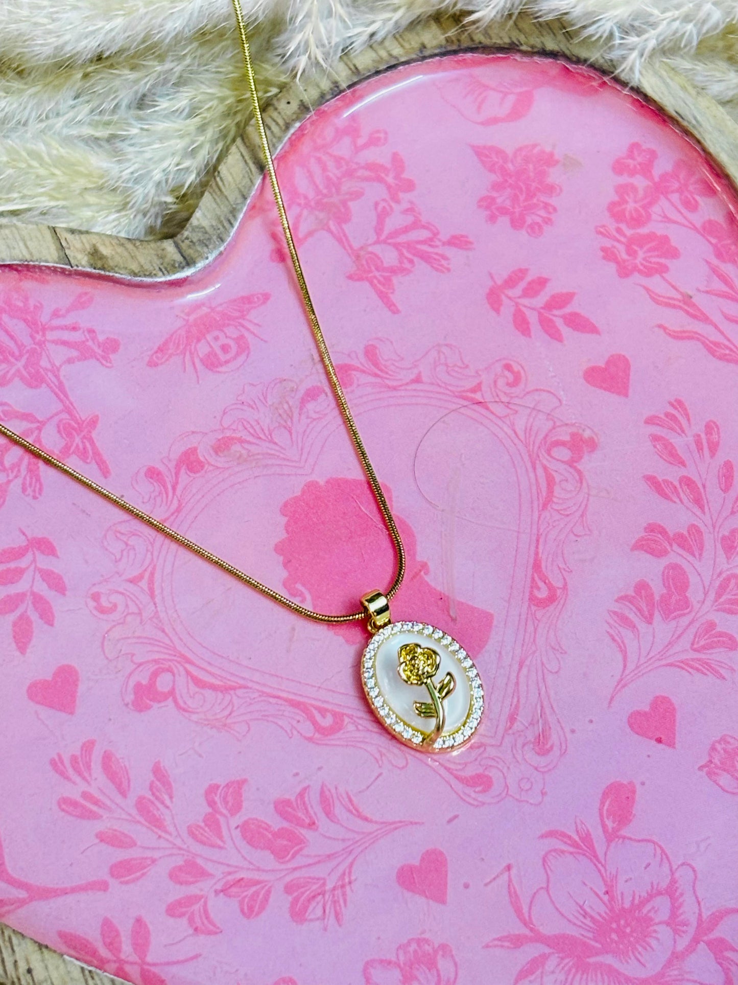 Radiant Gold Rose Oval Pendant Chain
