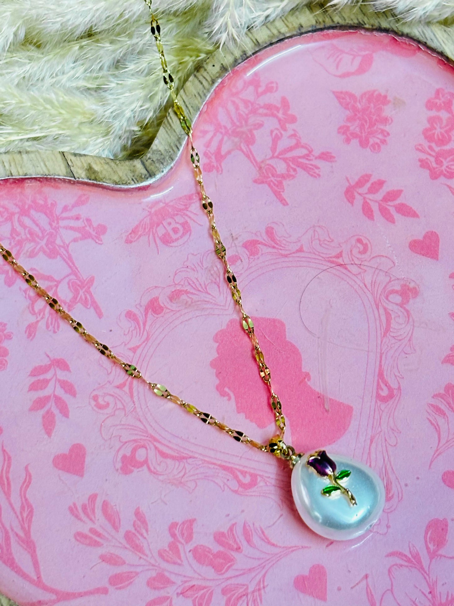 Rose Embrace Pearl Drop Pendant Chain