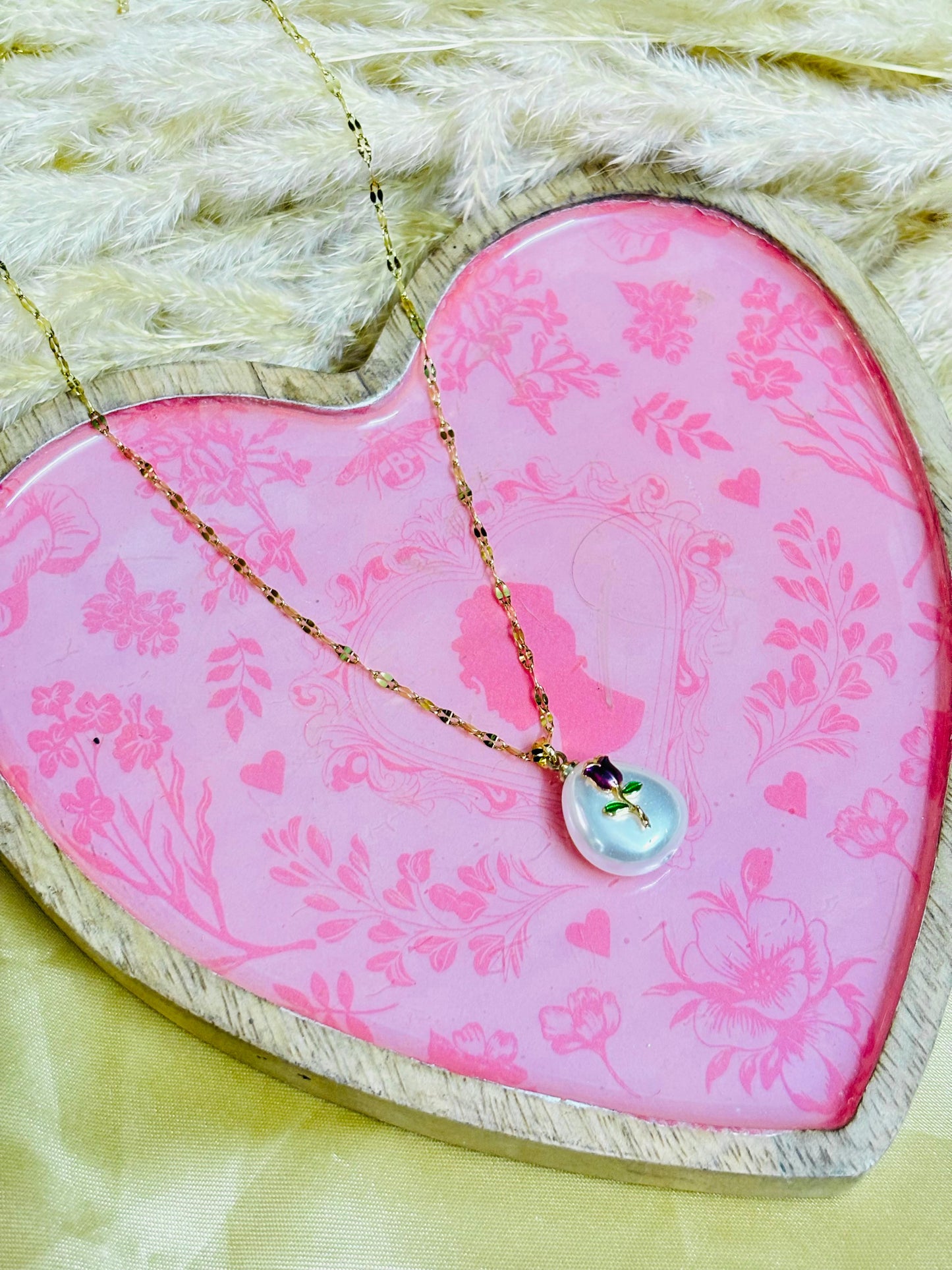 Rose Embrace Pearl Drop Pendant Chain