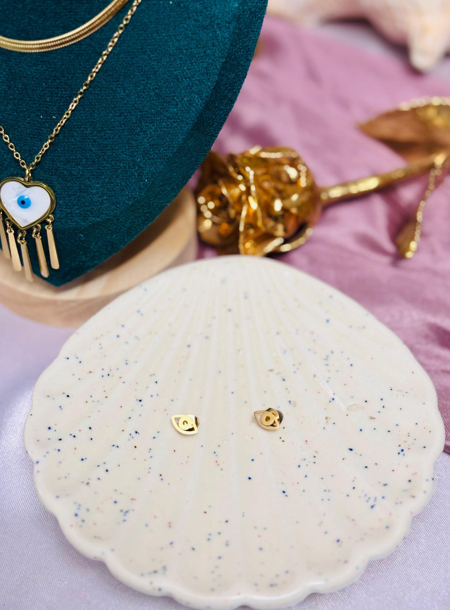 Elysian Shield-Double Layer Chain with Evil Eye Pendant with Earrings Set