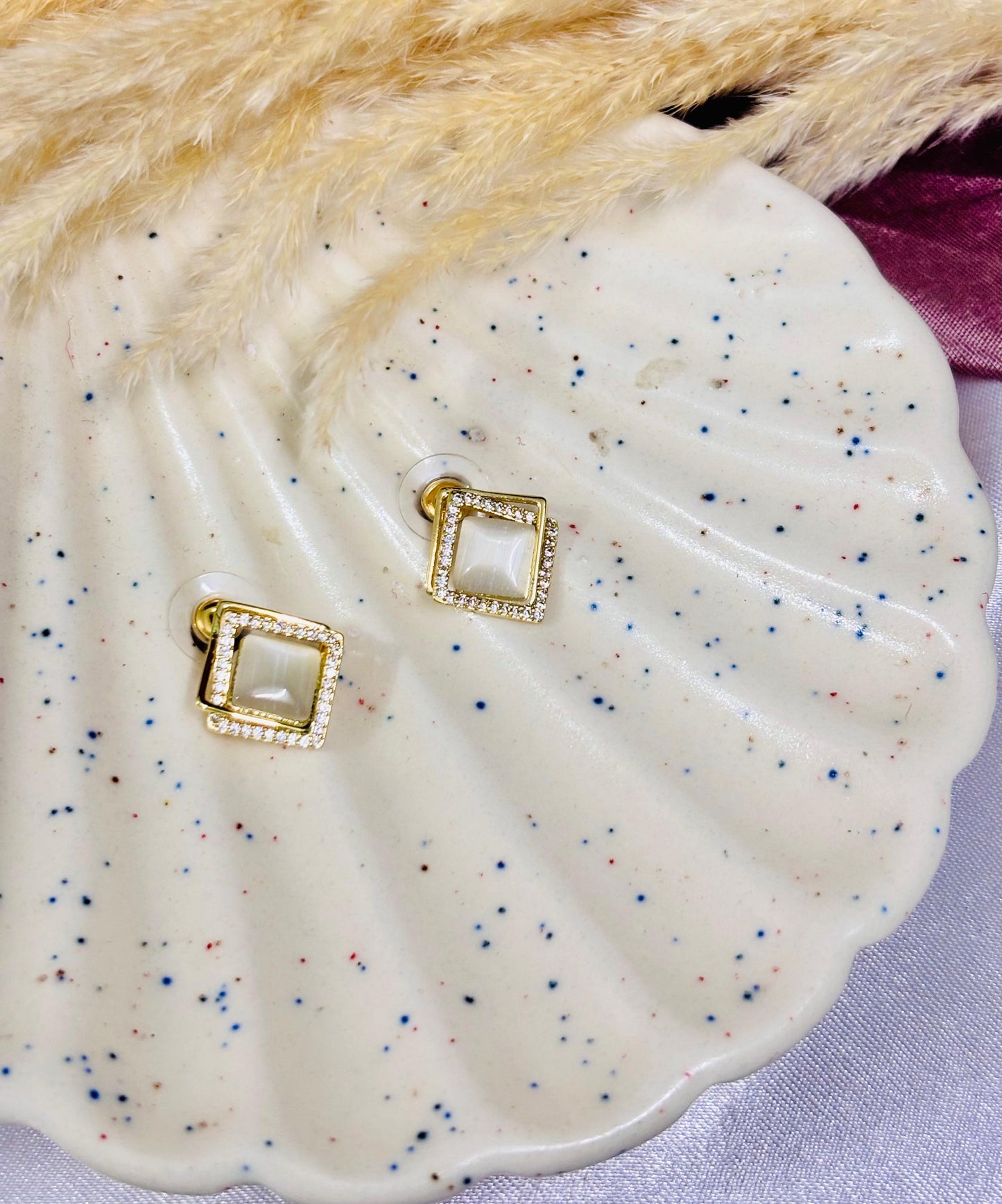 Luxe Square Dual-Tone Diamond Earrings with 18K Gold Plating