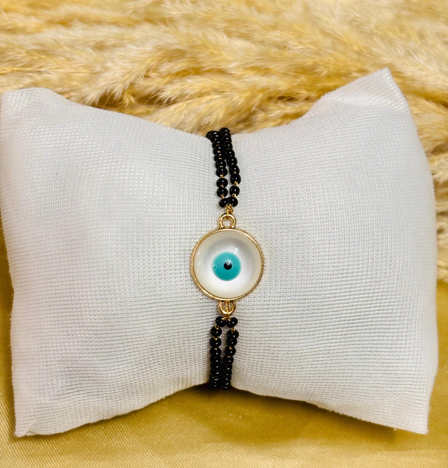 Obsidian Guardian Evil Eye Mangal Sutra Bracelet