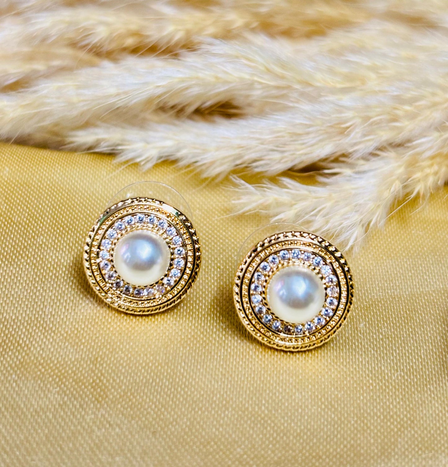 Pearl Radiance 18K Gold-Plated Mini Earrings with Diamond Accents