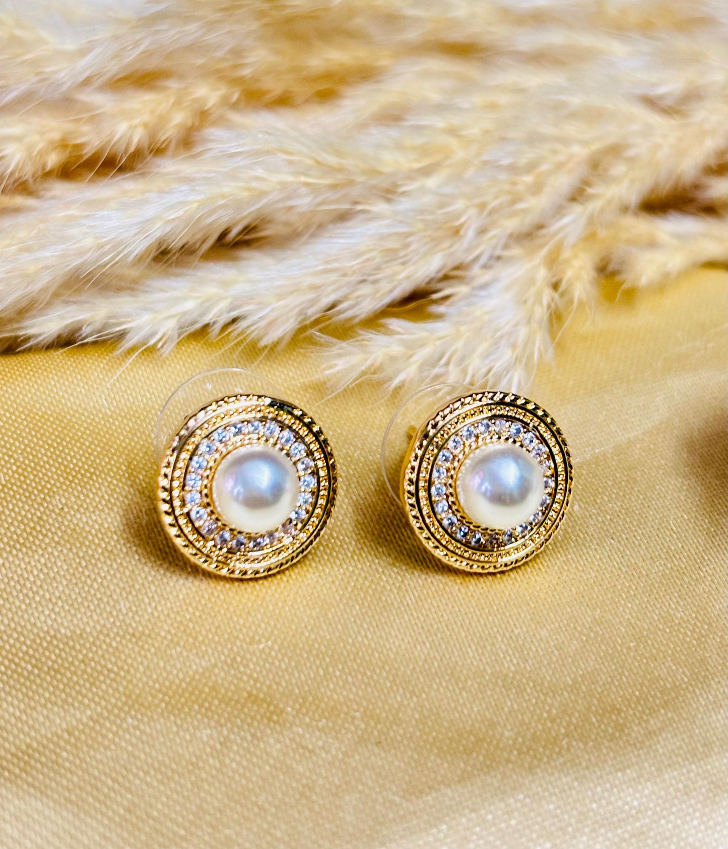Pearl Radiance 18K Gold-Plated Mini Earrings with Diamond Accents