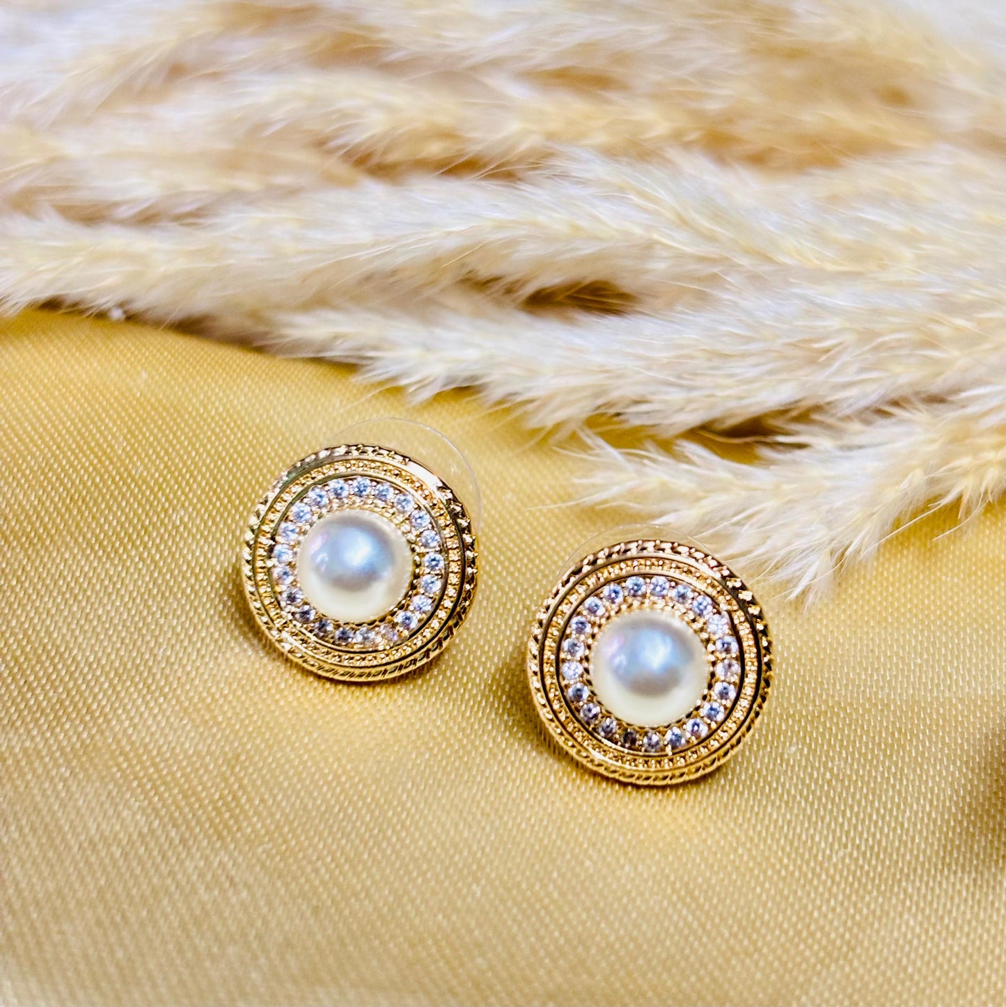 Pearl Radiance 18K Gold-Plated Mini Earrings with Diamond Accents